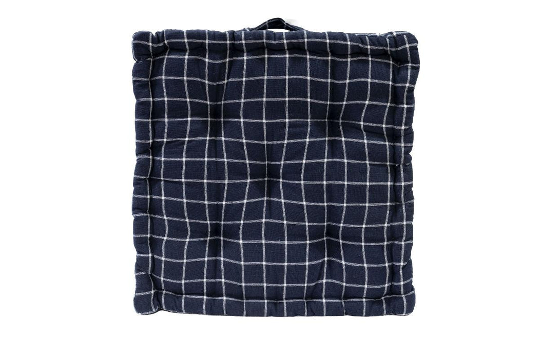 FLOOR CUSHION 40X40X8 CHECKED BLUE