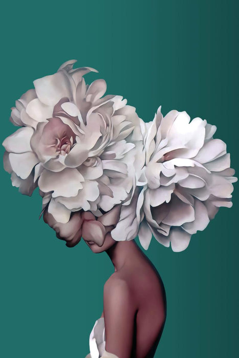 PAINTING 65X97 CM WOMAN WHITE FLOWERS