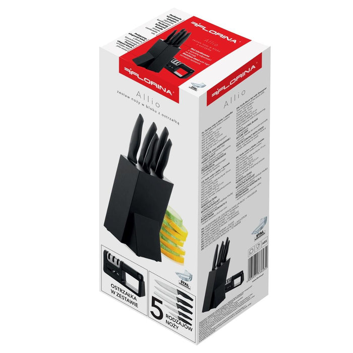 ALLIO BLACK FLORINA KNIFE SET WITH SHARPENER