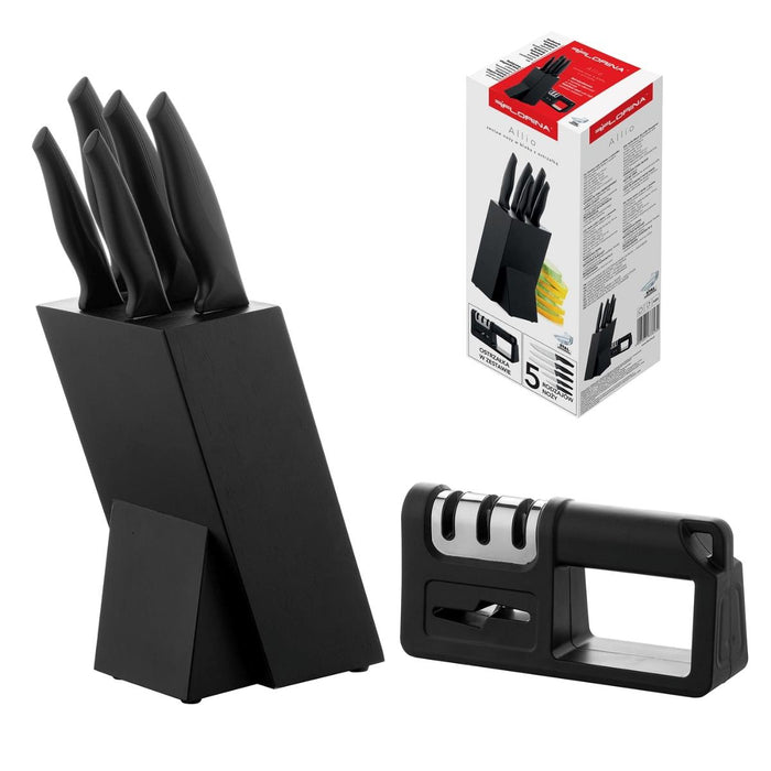 ALLIO BLACK FLORINA KNIFE SET WITH SHARPENER
