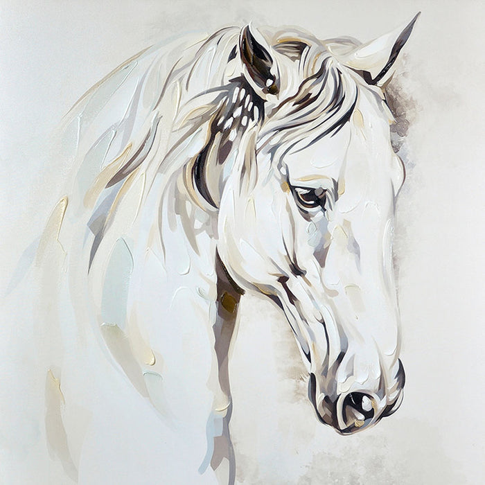 OIL PAINTING 35X35 CM. WHITE HORSE