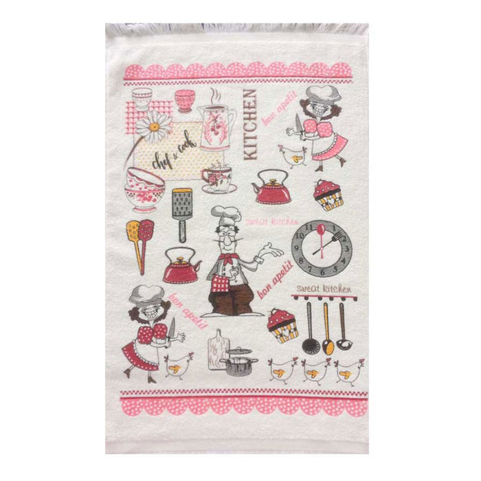 KITCHEN TOWEL 40X60 CM. FRINGED AND PRINTED