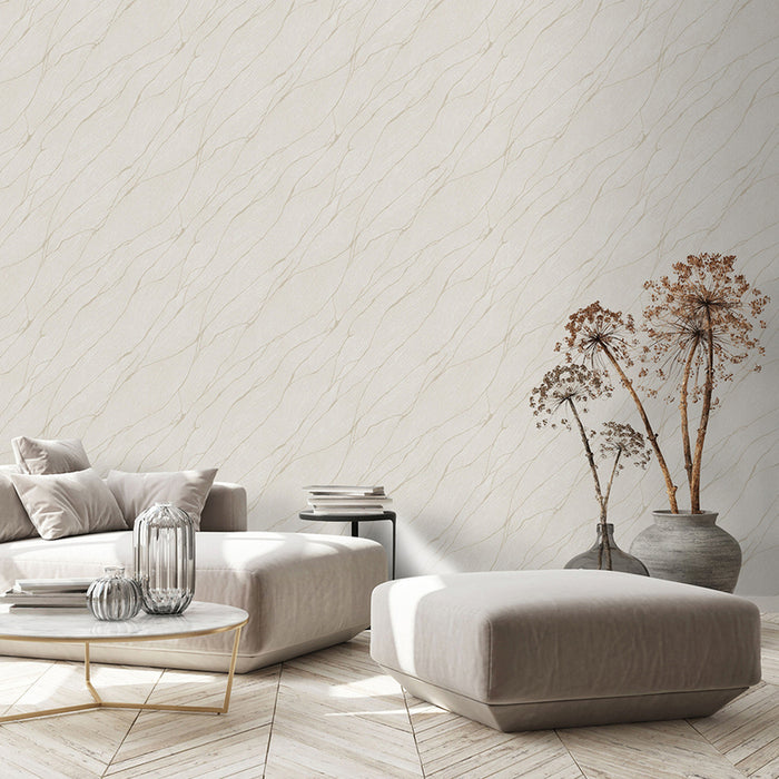 WALLPAPER VINYL LEAVES MARBLE WOOD BEIGE