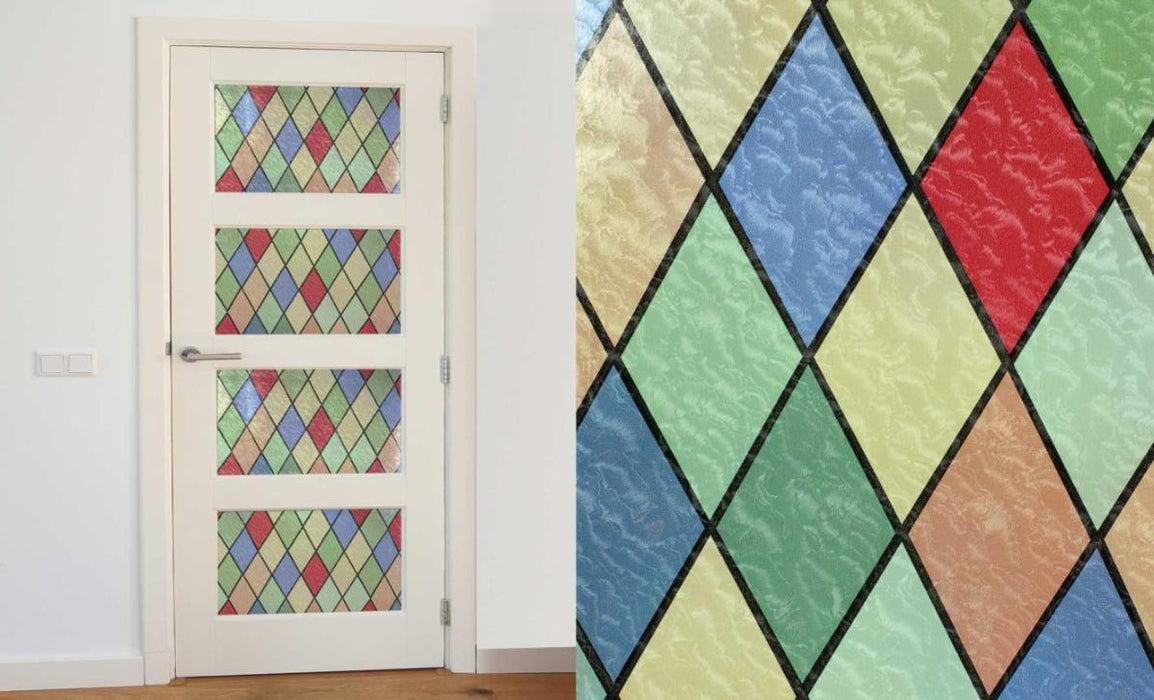 FOLIO STAINED GLASS 67CM PATIFIX GLASS WINDOW WITH RHOMBUS