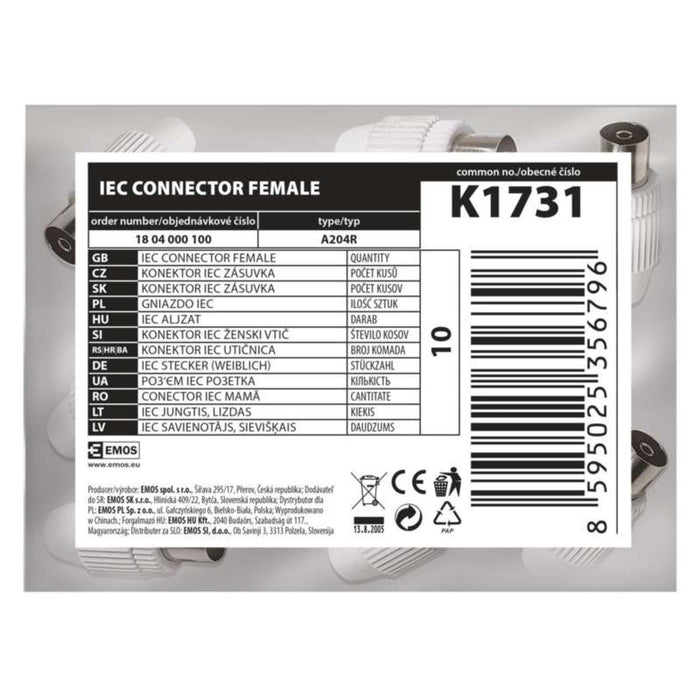 TV FEMALE COAXIAL SOCKET K1731 EMOS