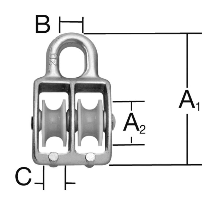 ROPE ROLLER 8MM DOUBLE GALVANIZED.80/30X8