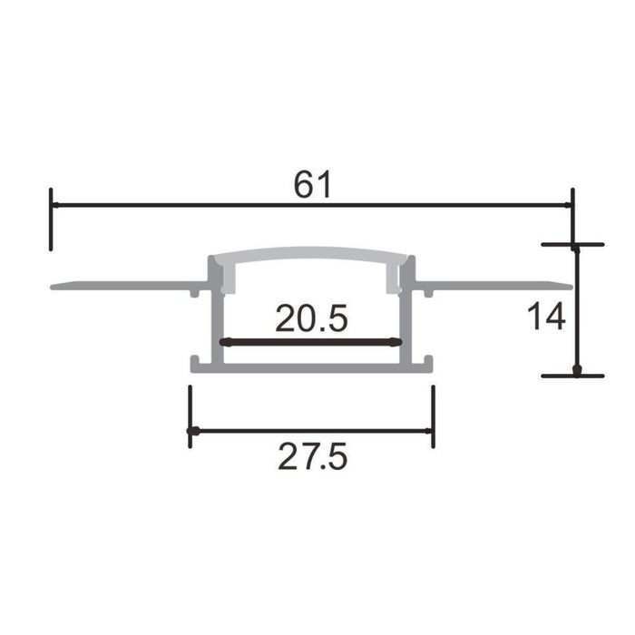 ALUMINUM PROFILE FOR LED STRIPS 6.1X1.4X200CM