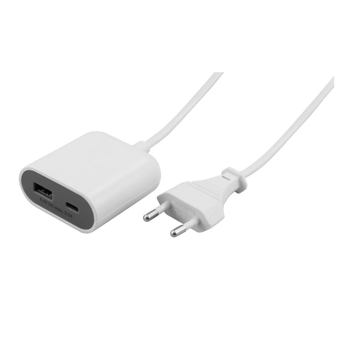 EXTENSION 1.5M 2XUSB A+C 15W WHITE COMMEL