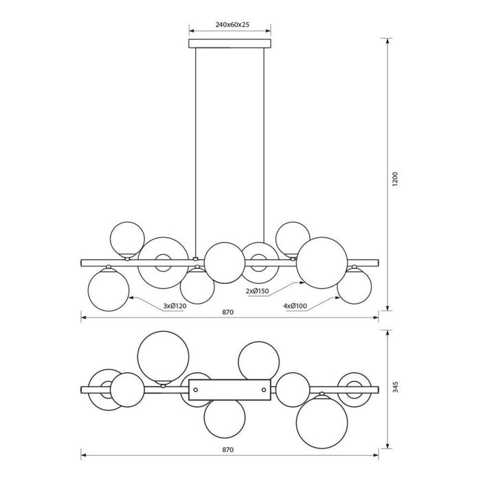 CHANDELIER GALILEO 9XG9 5W SMOKED GLASS H