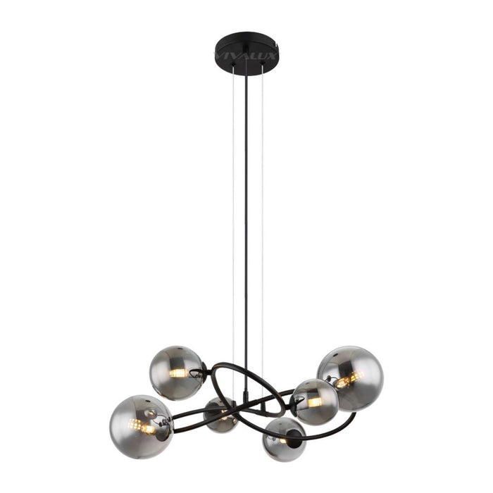 CHANDELIER GALILEO 6XG9 5W SMOKED GLASS H