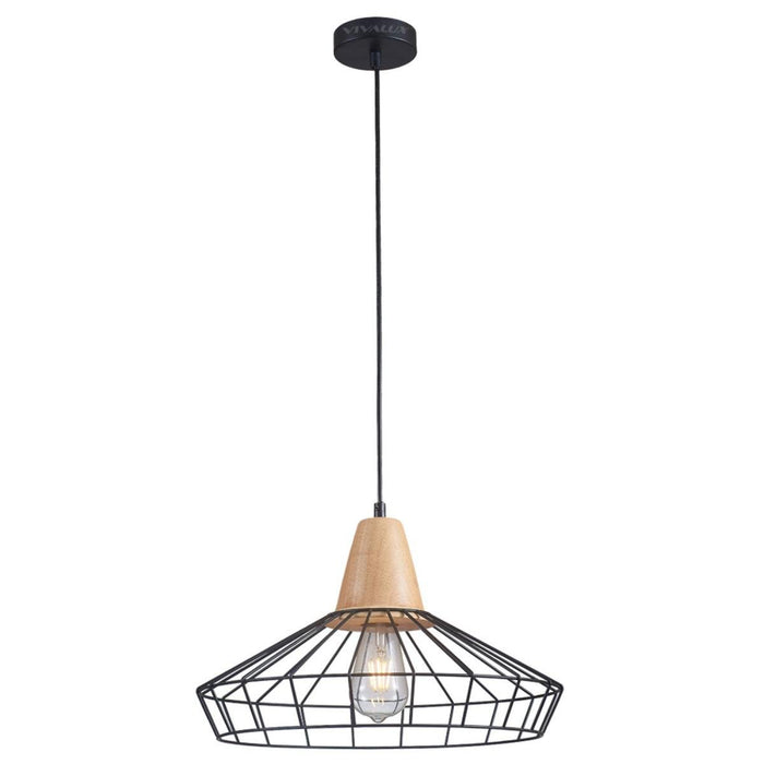 PENDANT AVA 1XE27 WIRE WITH WOOD BLACK