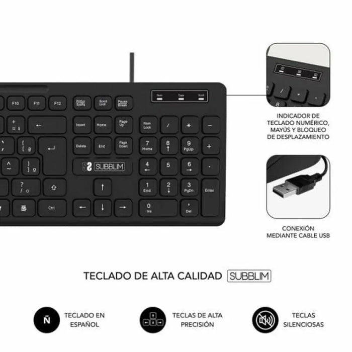 Numeric keyboard Subblim SUBKBC-0SSK50 Black Spanish Qwerty QWERTY - Електроника Периферни и резервни части<<<Компютри|