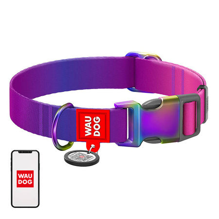 Nylon dog collar with QR code WAUDOG 15 mm wide 25-35 cm long purple - Walking and transportation<<<Pets<<<InnproXML
