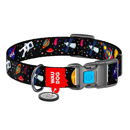 Nylon dog collar with QR code Waudog ’NASA’ size M - Walking and transportation<<<Pets<<<InnproXML