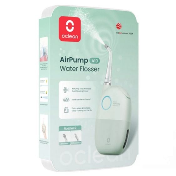 Oclean AirPump A10 dental irrigator, 3 modes, 2 nozzles, 40 days autonomy, IPX7, Green