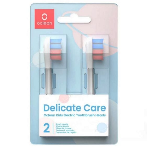Set of 2 replacement heads for electric toothbrush Oclean Delicate Care Brush Head, Soft, For children,