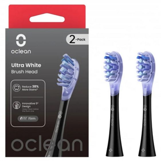 Set of 2 replacement heads for Oclean Ultra White electric toothbrush, Hard, Black