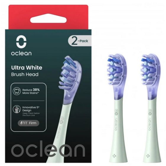 Set of 2 replacement heads for Oclean Ultra White electric toothbrush, Hard, Green