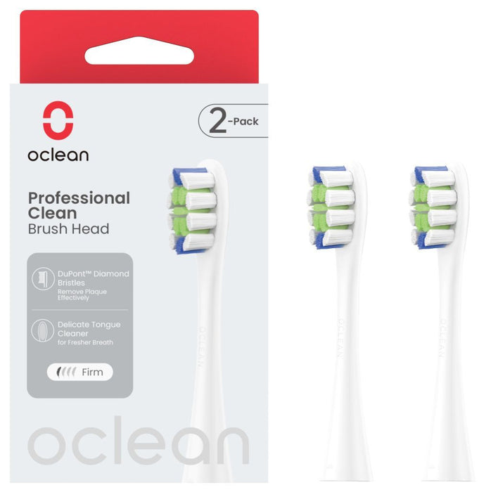 Set of 2 replacement heads for electric toothbrush Oclean Professional Clean Brush Head, Hard, White