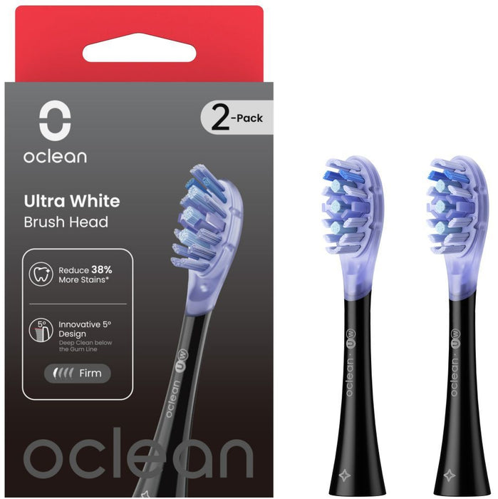 Set of 2 replacement heads for Oclean Ultra White electric toothbrush, Hard, Black