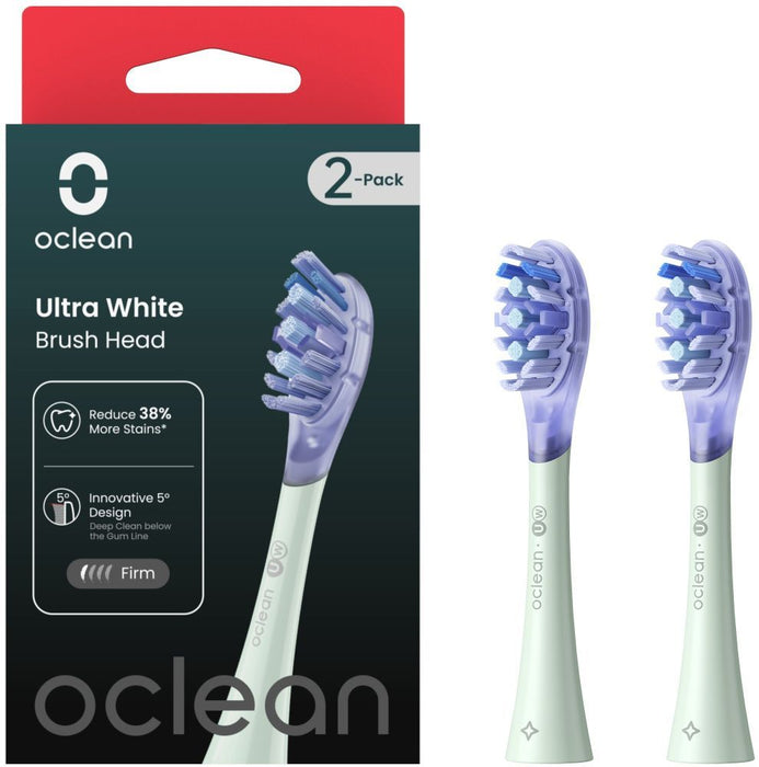 Set of 2 replacement heads for Oclean Ultra White electric toothbrush, Hard, Green