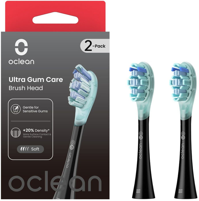 Set of 2 replacement heads for Oclean Ultra Gum Care electric toothbrush, Soft, Black