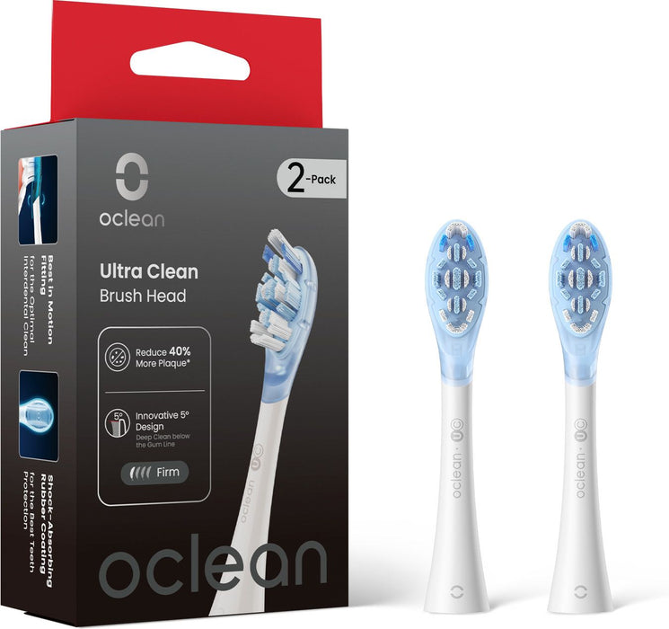 Set of 2 replacement heads for Oclean Ultra Clean electric toothbrush, Hard, White