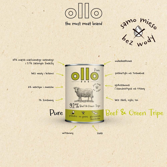 OLLO Pure Beef and Green tripe - wet dog food - 850g