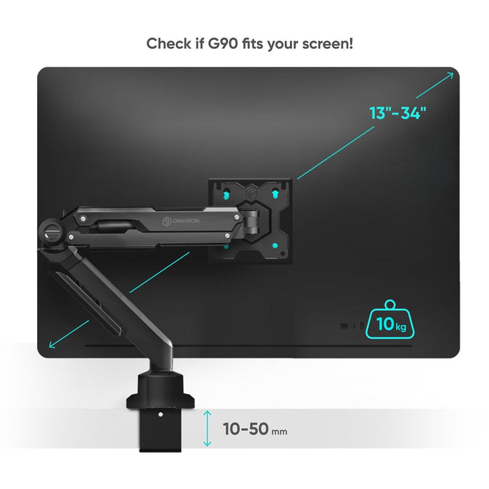 ONKRON G90-B Swivel and tilt desk mount for 13‘-34’ monitors, max. 10 kg, with rotation, black