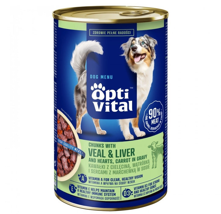OPTIVITAL Chunks with veal, hearts, liver and carrots - wet dog food - 1250g