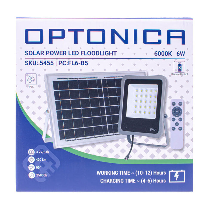 LED SOLAR FLOODLIGHT 6W 400LM 6000K IP65 OPTONICA