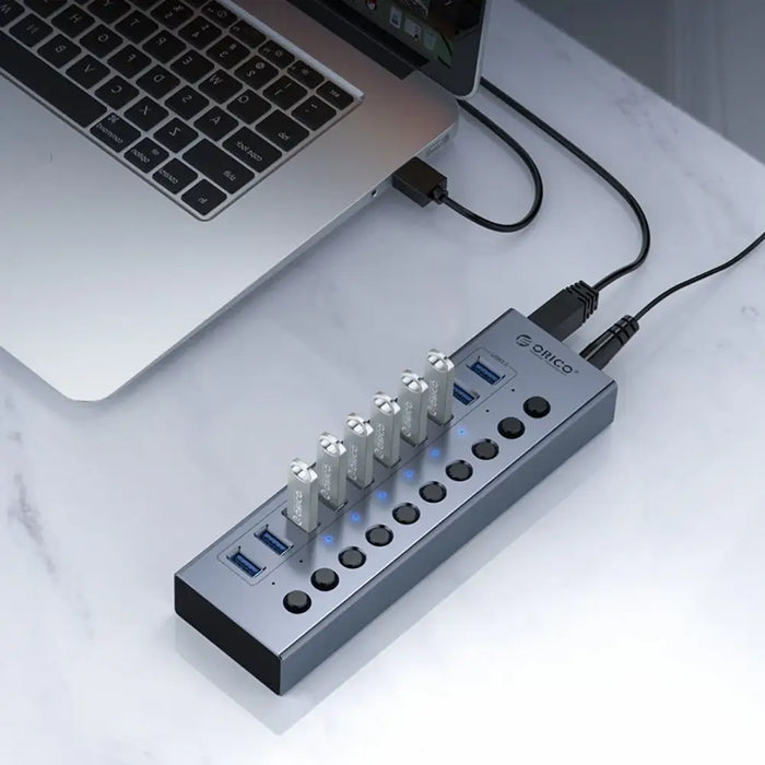 Orico BT2U3-10AB Hub 10x USB-A 3.0 with switches - gray - USB hubs<<<HurtelXML