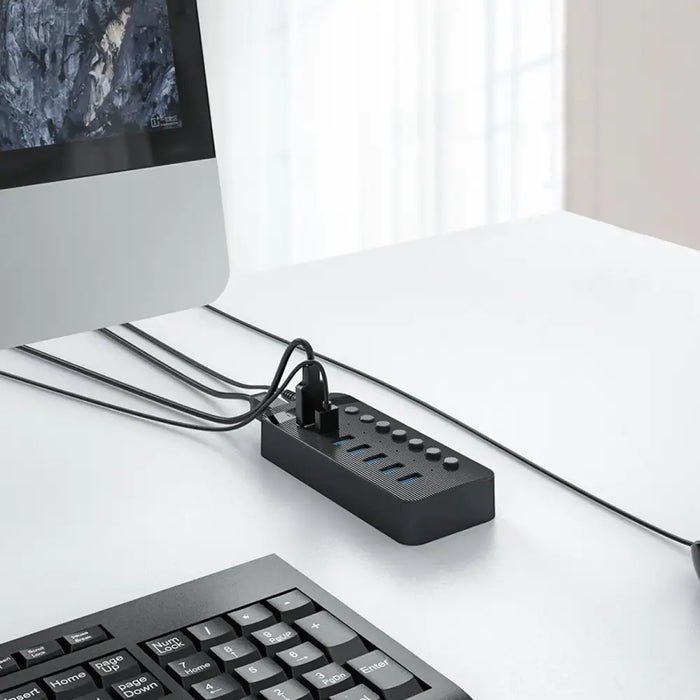 Orico CT2U3-7AB 7x USB-A 3.0 Hub with Switches - Black - USB hubs<<<HurtelXML