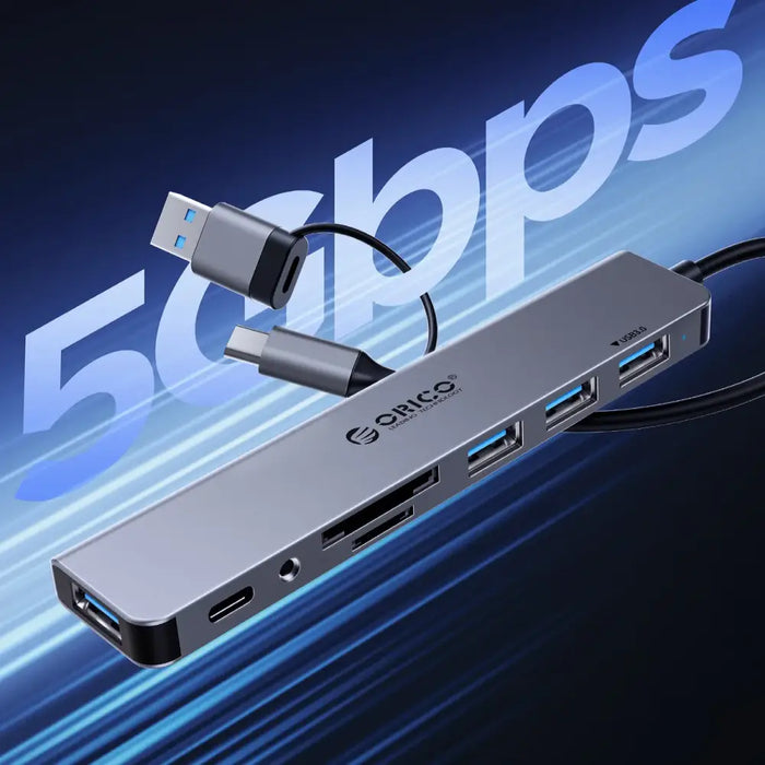 Orico YSA8-U3 USB-A/USB-C Hub Docking Station 3x USB-A 2.0 + 1x USB-A 3.0 + 1x USB-C 2.0 + 1x 3.5mm Audio + 2x TF&SD