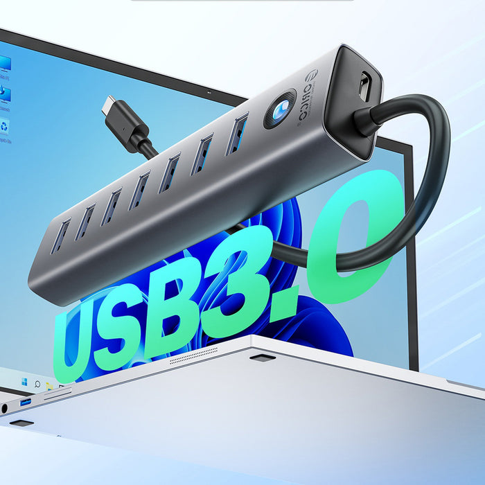 Orico CL7U-U3 hub 7x USB-A 3.0 + USB-C 5V/3A 1m - gray