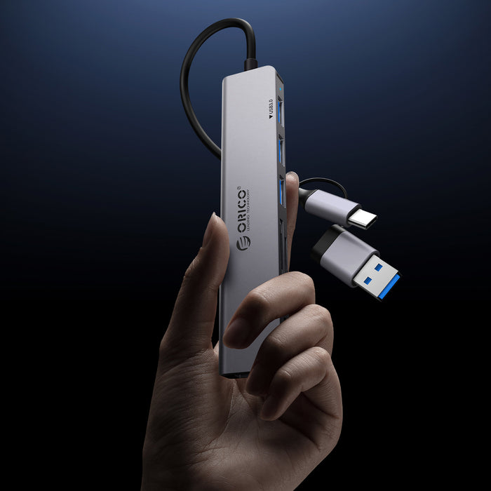 Orico YSB4-U2 USB-A/USB-C Hub Docking Station 2x USB-A 2.0 + 1x USB-A 3.0 + 1x USB-C 2.0 + 1x USB-C - Gray