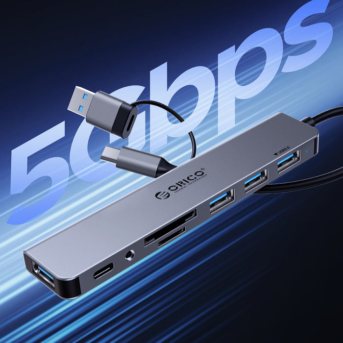 Orico YSB4-U2 USB-A/USB-C Hub Docking Station 2x USB-A 2.0 + 1x USB-A 3.0 + 1x USB-C 2.0 + 1x USB-C - Gray