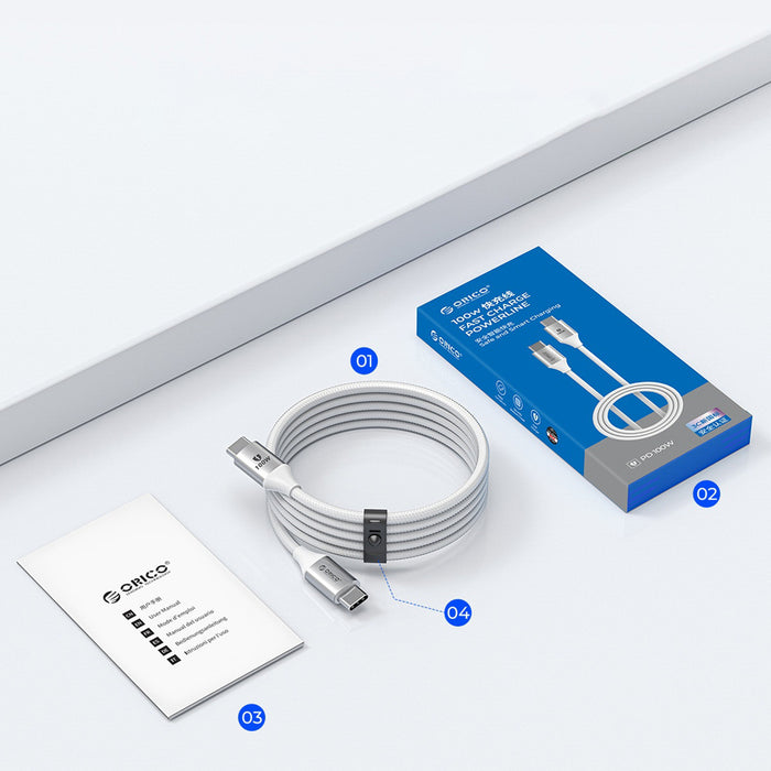 Orico CDX 60W 3A Power Delivery USB-C - USB-C 1m Cable - White