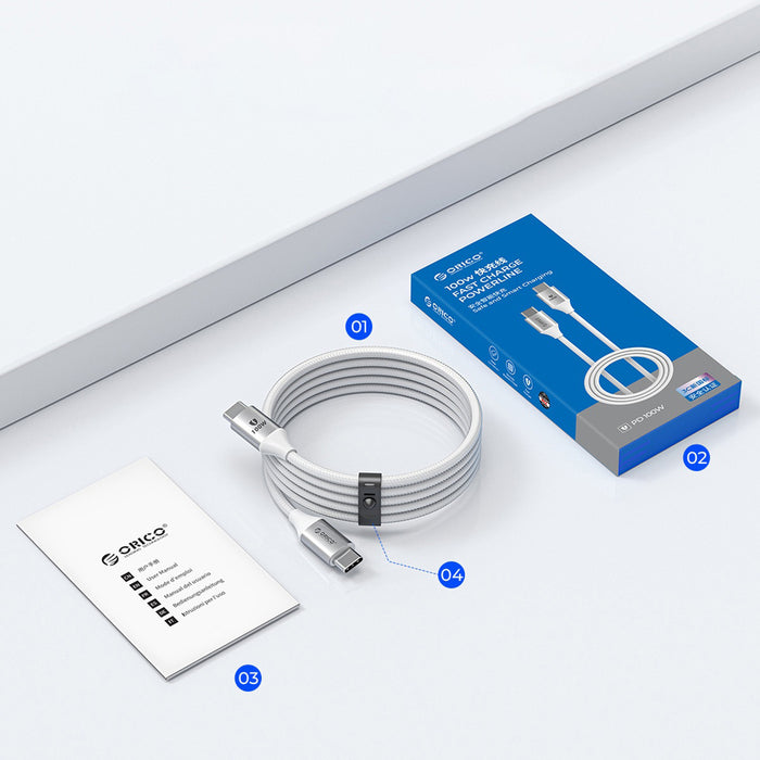 Orico CDX 100W 5A Power Delivery USB-C - USB-C 1m Cable - White