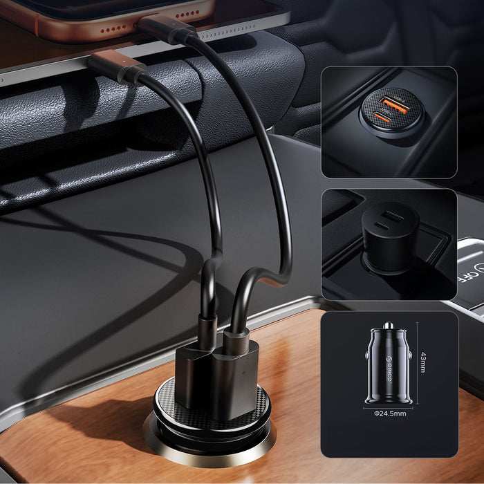 Orico PowerMini 30W USB-C + USB-A Car Charger - Black