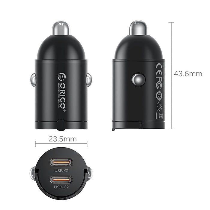Orico MiniRing 30W 2x USB-C Car Charger - Black