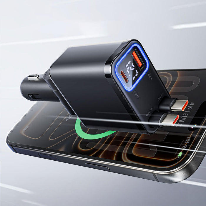 Orico Twin Reach 45W USB-A + USB-C Car Charger with Two Retractable USB-C Cables - Black