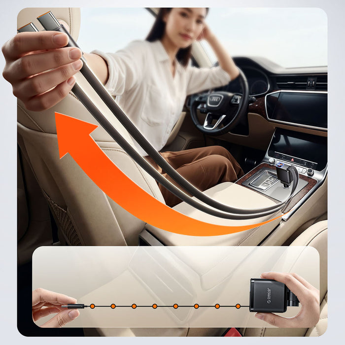 Orico Twin Reach 45W USB-A + USB-C Car Charger with Two Retractable USB-C Cables - Black