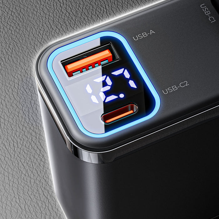 Orico Twin Reach 45W USB-A + USB-C Car Charger with Two Retractable USB-C Cables - Black