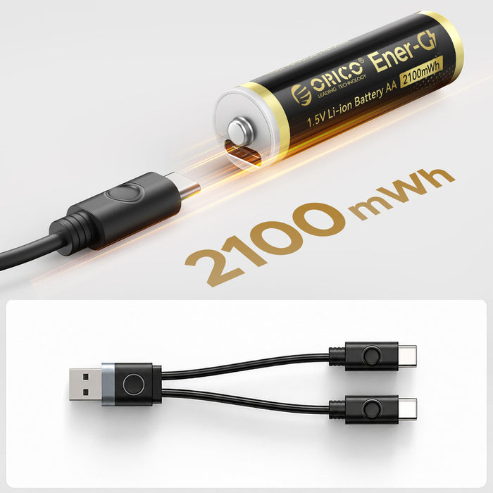 Orico Ener-G EG5C Lithium Battery 1.5V 2100mWh AA USB-C Rechargeable Battery with Charging Cable 2 pcs.