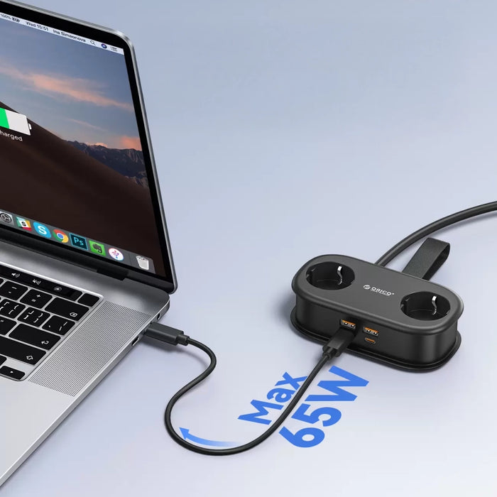 Orico AP3 65W GaN 6in1 Power Strip 2x AC + 2x USB-A + 2x USB-C - Black