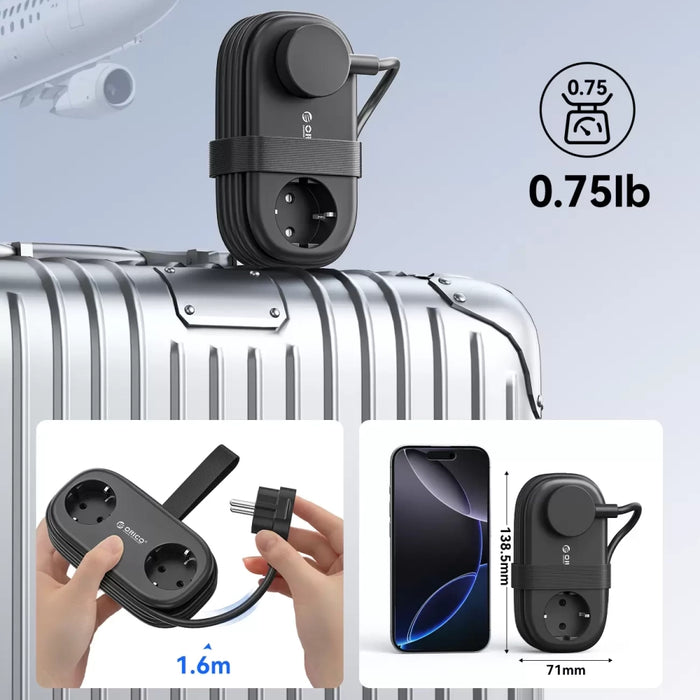 Orico AP3 65W GaN 6in1 Power Strip 2x AC + 2x USB-A + 2x USB-C - Black