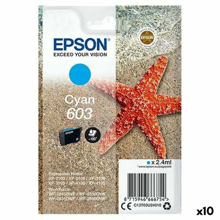 Original Ink Cartridge Epson XP-2100 3100 4100 / WF-2830DWF 2850DW - Nº 603 Cyan (10 Units) - Електроника Периферни и