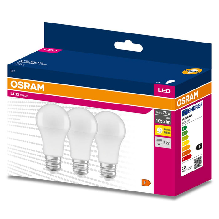 LED VALUE LAMP CLA75 E27 3000K 3PCS