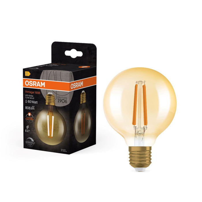 LED LAMP VINTAGE GLOBE80 GOLD60 DIM E27